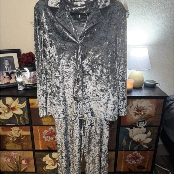 French Connection Velvet Pajama Set in Gray - Picture 1 of 10